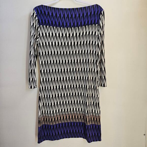 Diane VonFurstendberg Ruri Silk Dress Size 8 Geometric Stretch 3/4 Sleeve - Picture 2 of 9